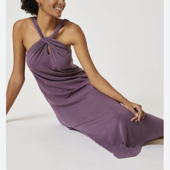 NWT Sundry Anthropologie Keyhole Midi Dress Violet Purple Slit Cotton Spandex 1 - Picture 1 of 11